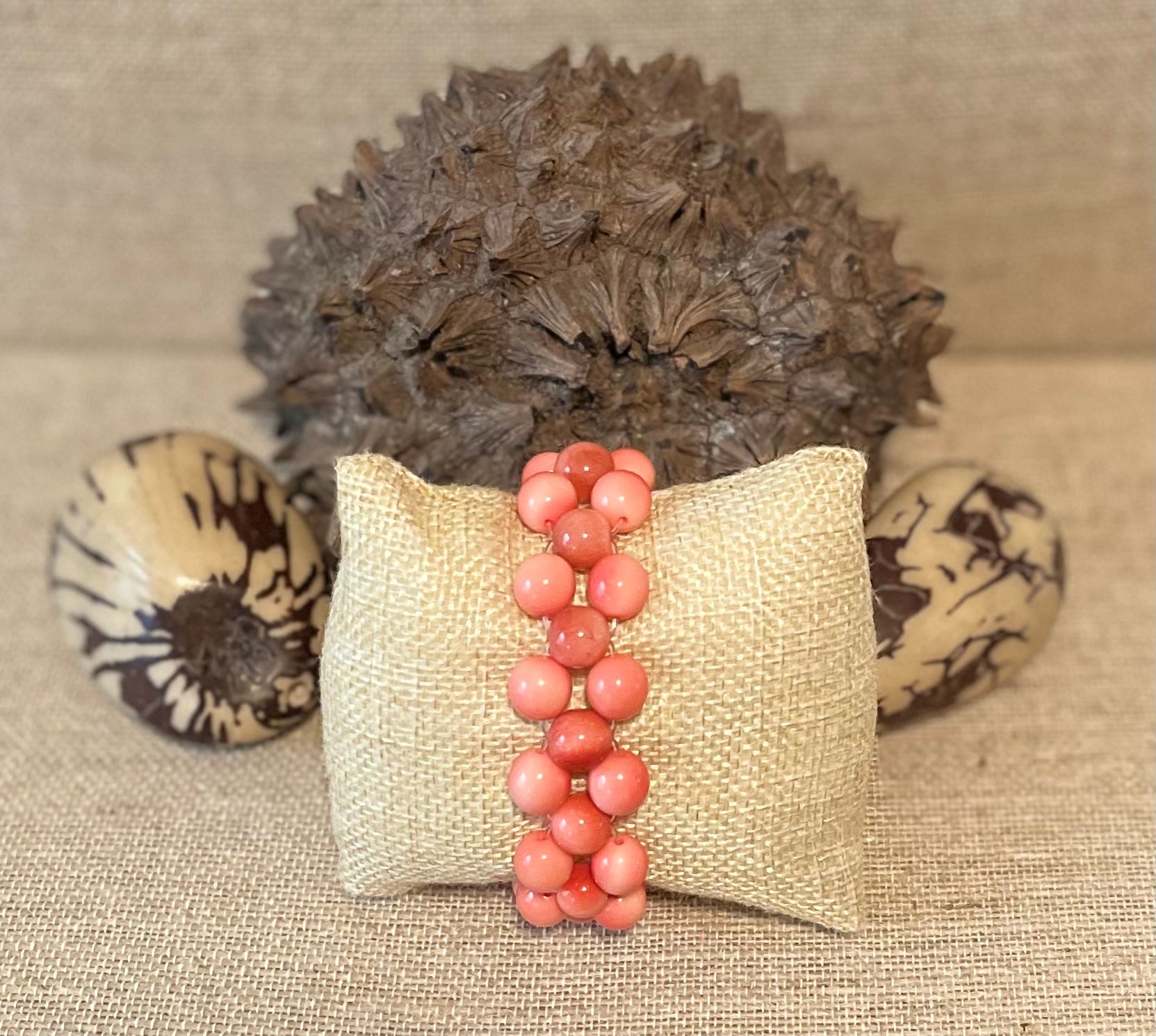 Salmon Tagua Nut Stretchable Bracelet