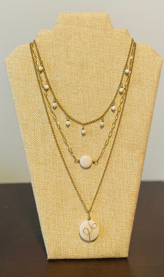 White Tagua Triple Layer Necklace