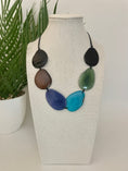 Load image into Gallery viewer, blue black green Tagua Nut adjustable necklace