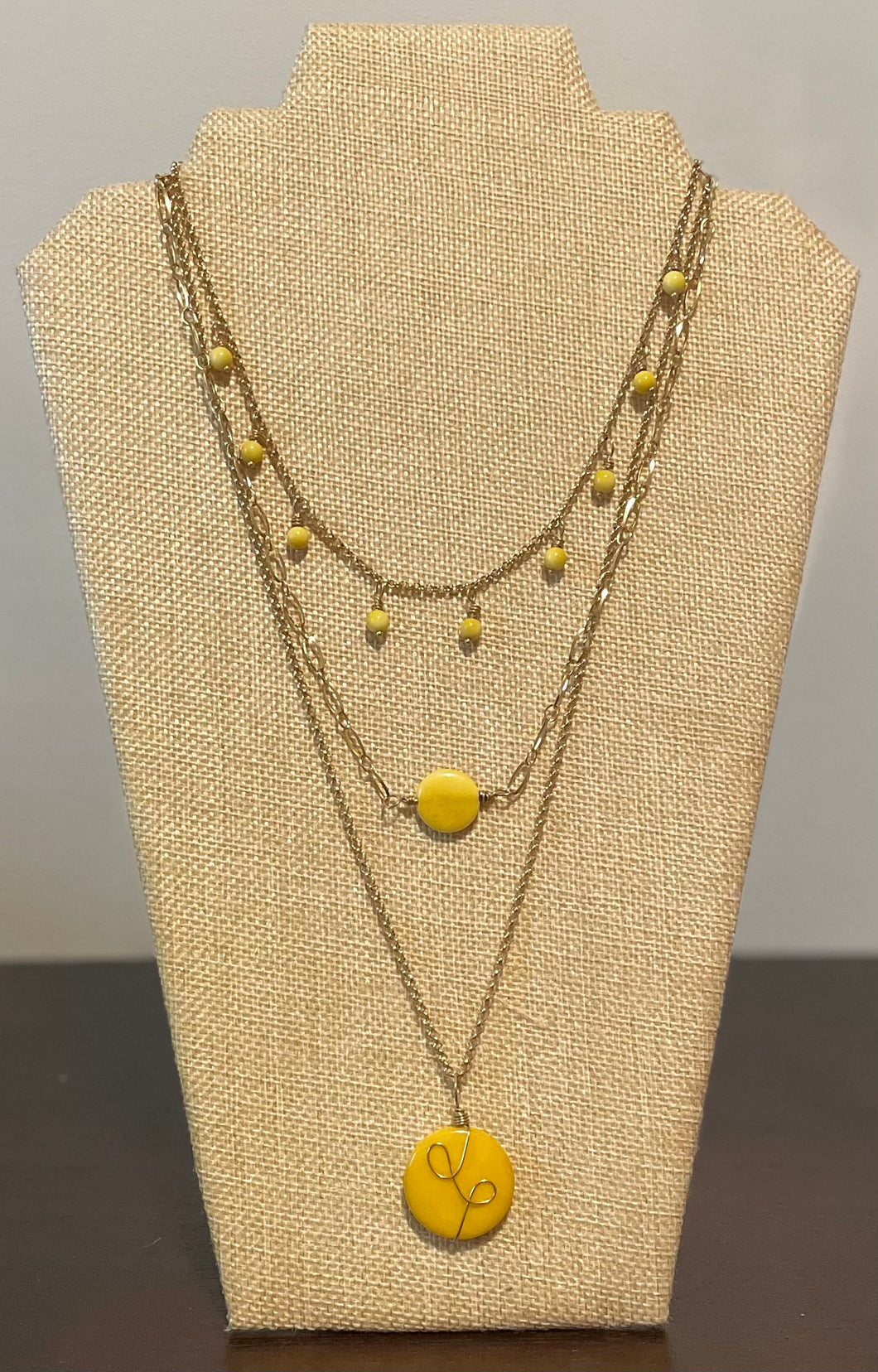 Yellow Triple Layer Tagua Necklace
