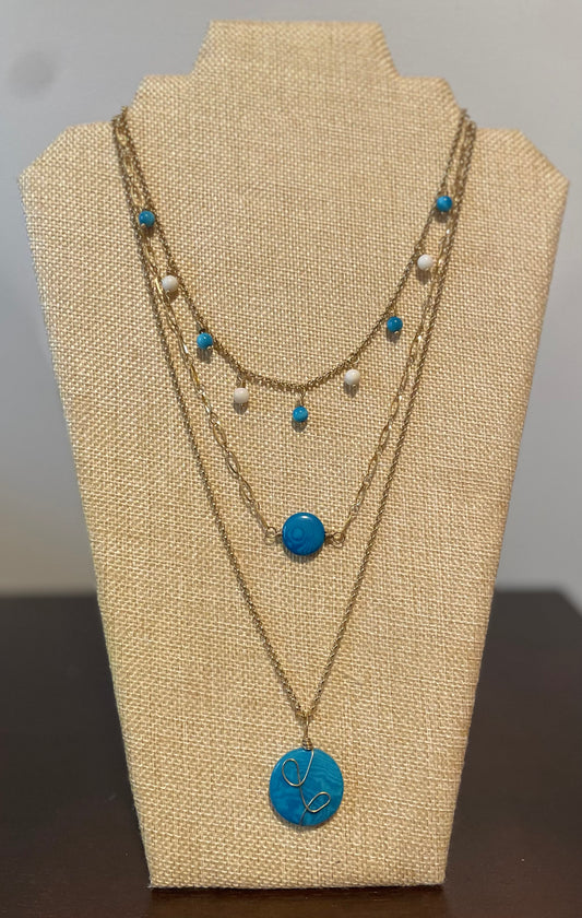 Turquoise Tagua Triple Layer Tagua Necklace