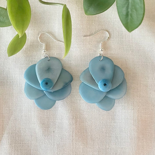 Baby Blue Rose Tagua Nut Earrings
