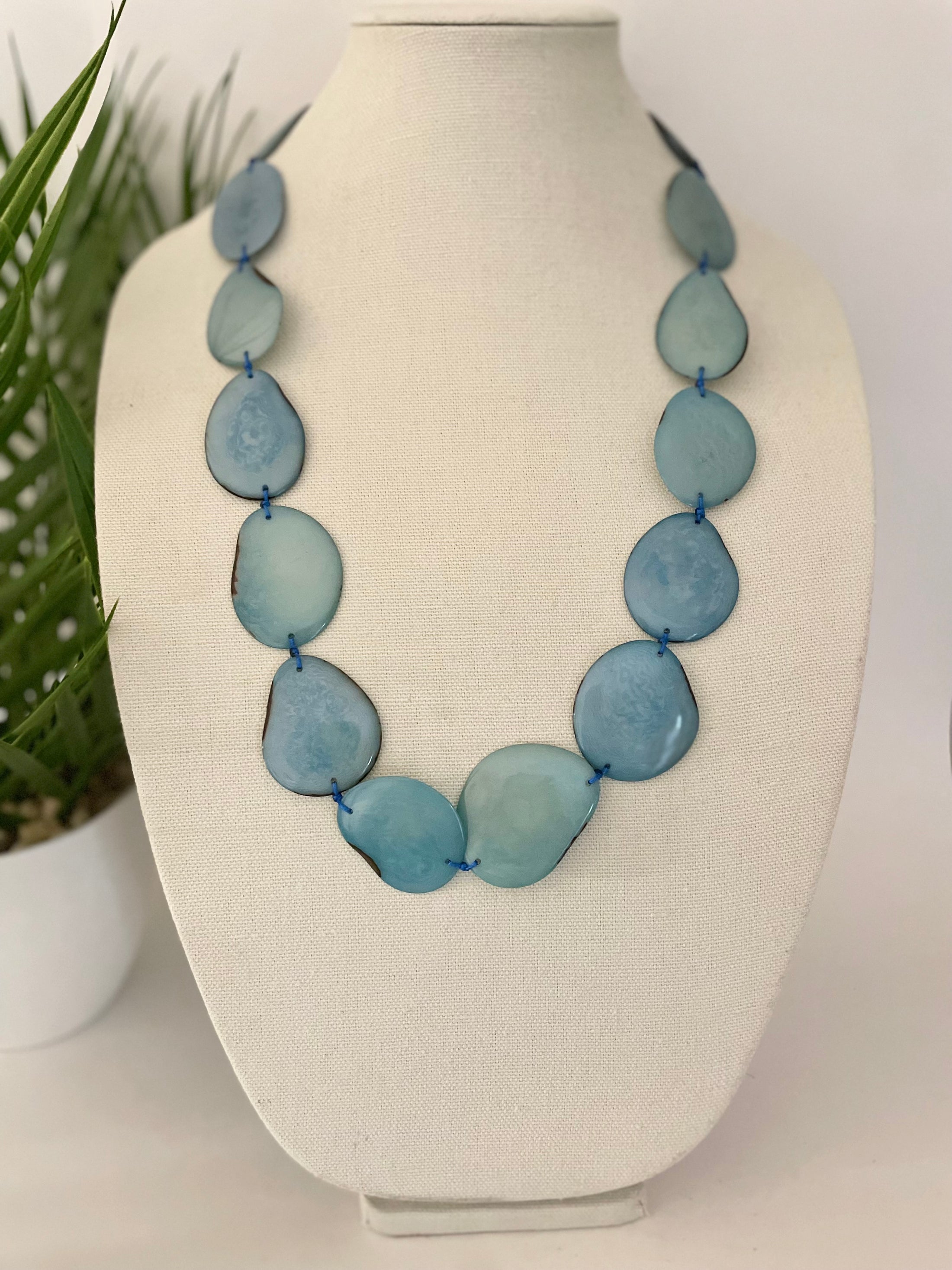 Baby Blue Tagua Nut Long Necklace
