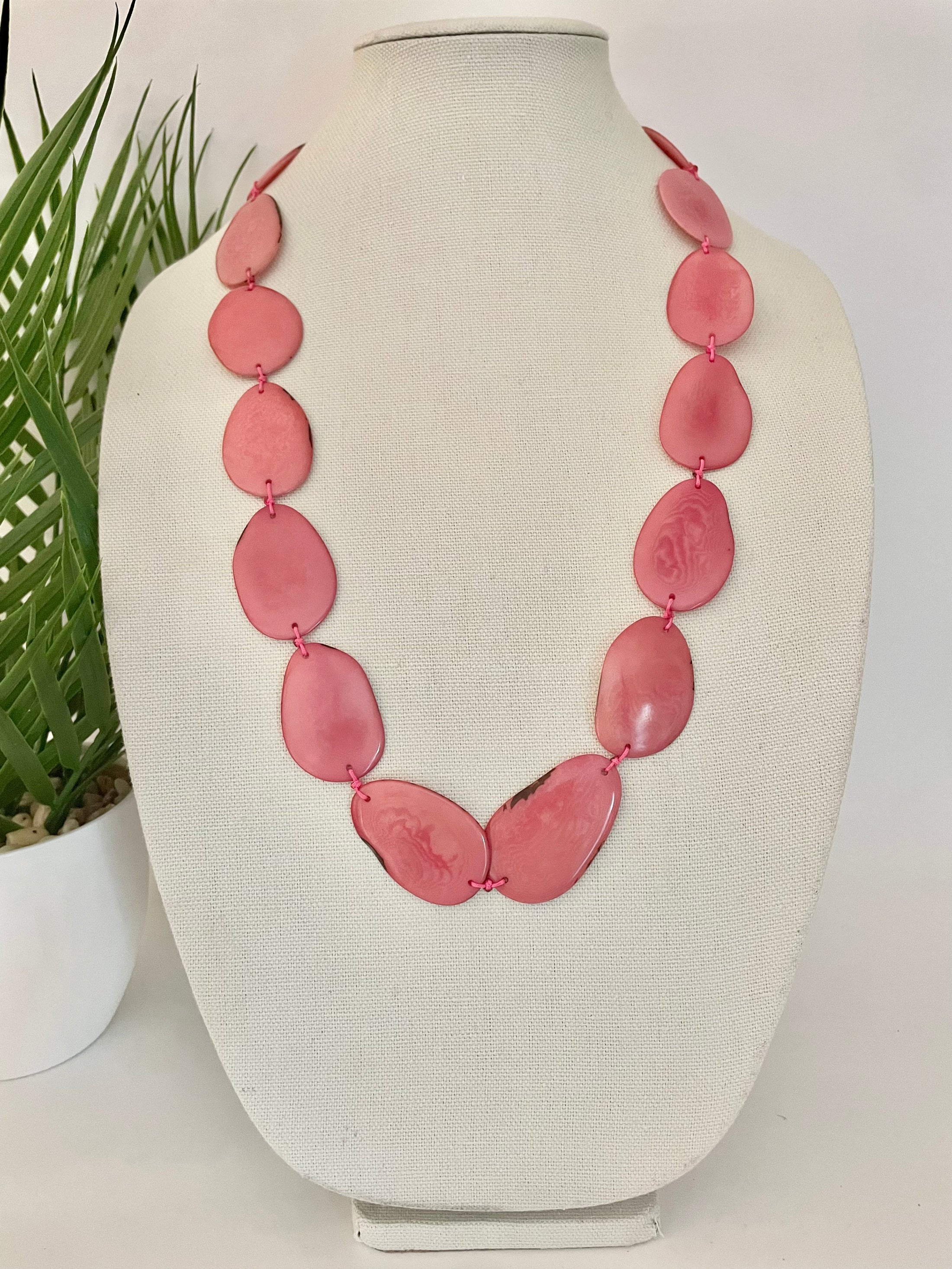 Pink Tagua Nut Long Necklace