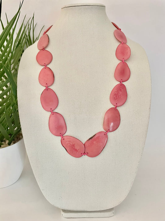 Pink Tagua Nut Long Necklace