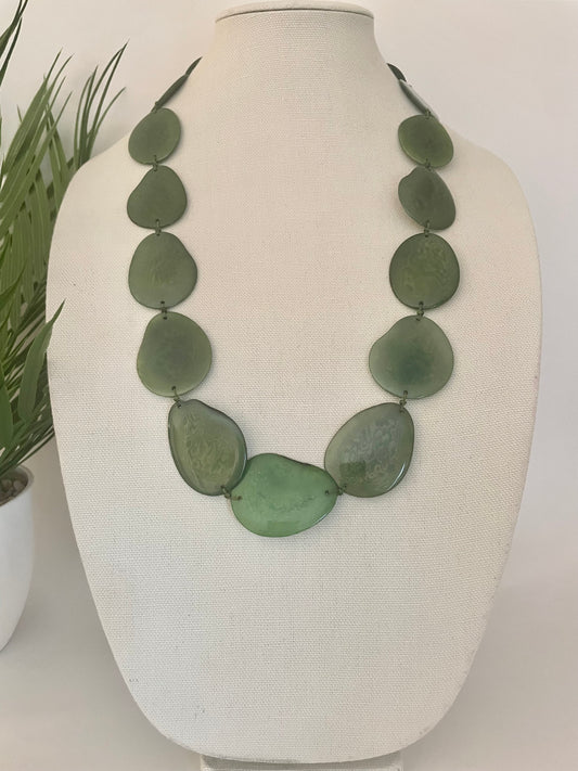 Green Tagua Nut Long Necklace