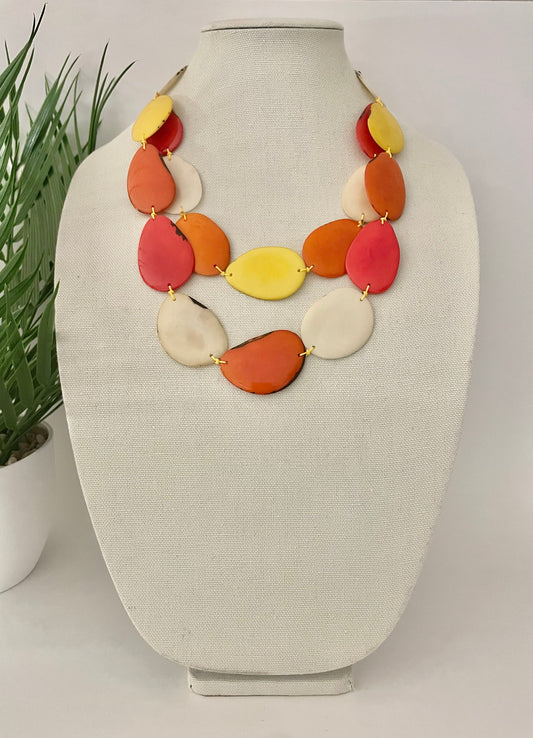 Multicolor Double Layer Tagua Nut Adjustable Necklace