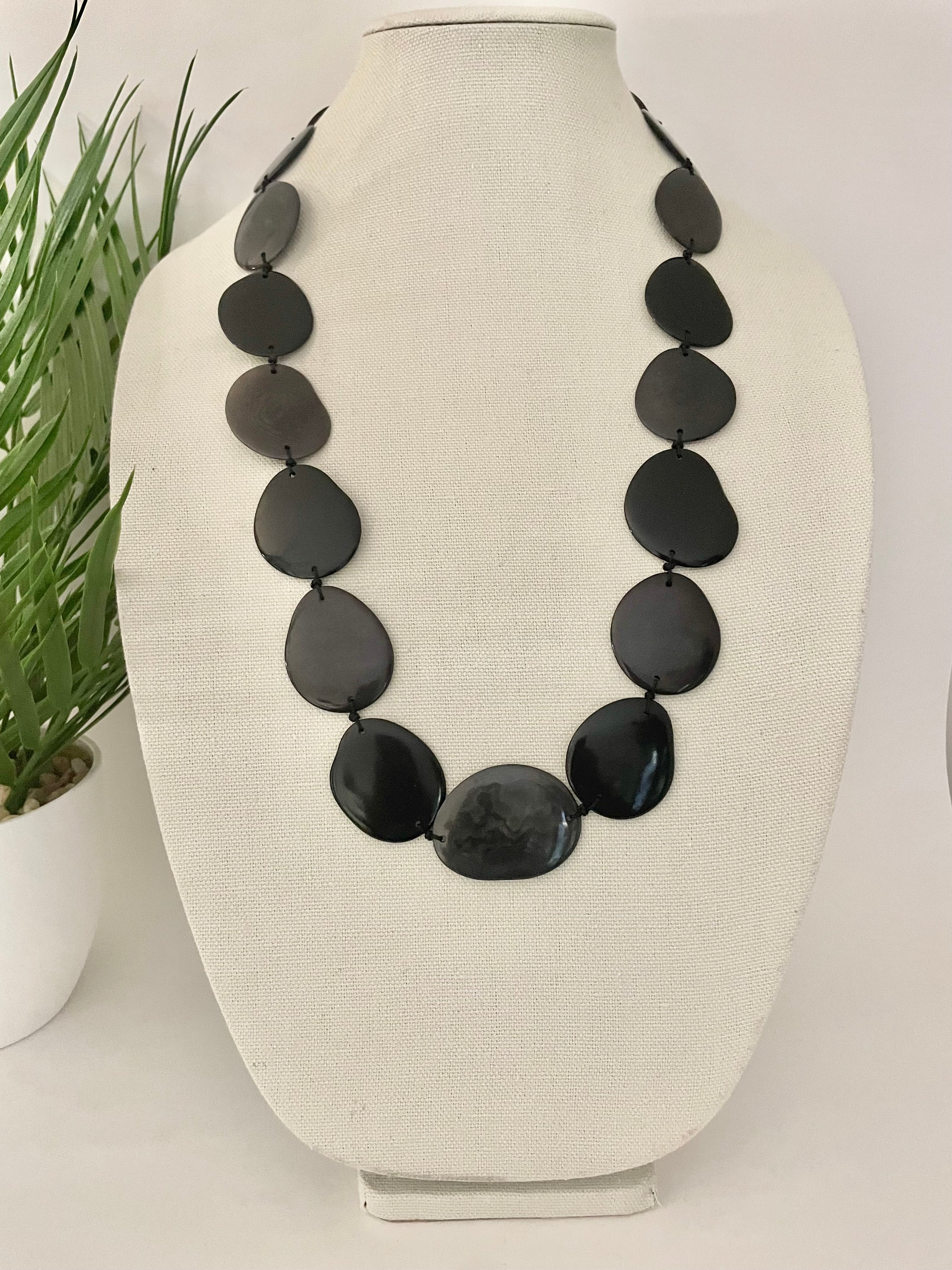 Black and Gray Tagua Nut Long Necklace