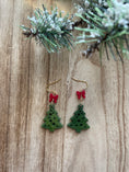 Load image into Gallery viewer, Tagua Nut Christmas Tree with Bows Earrings