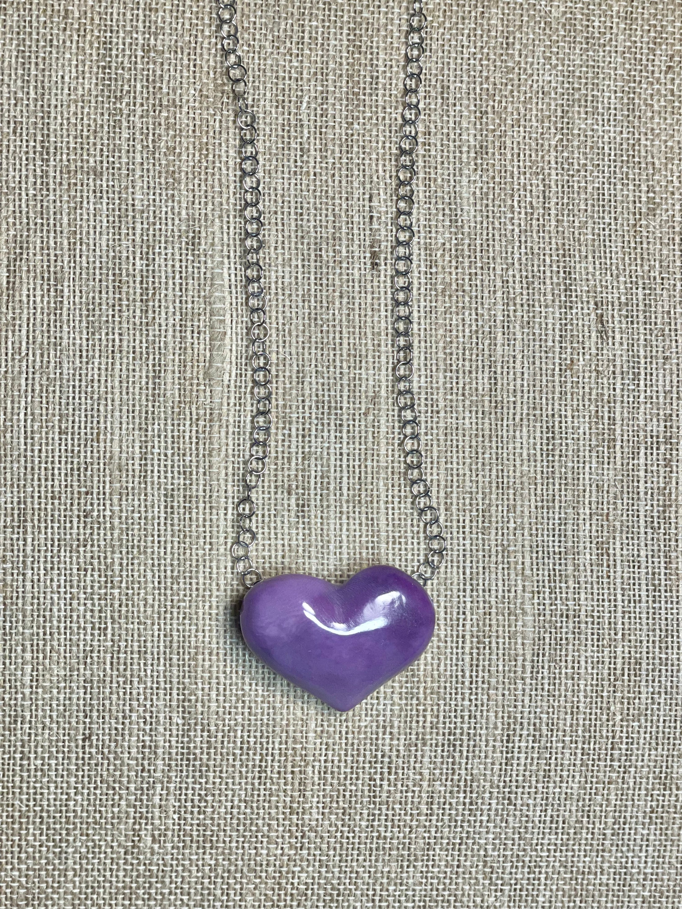 Light Purple 3D Heart Tagua Necklace