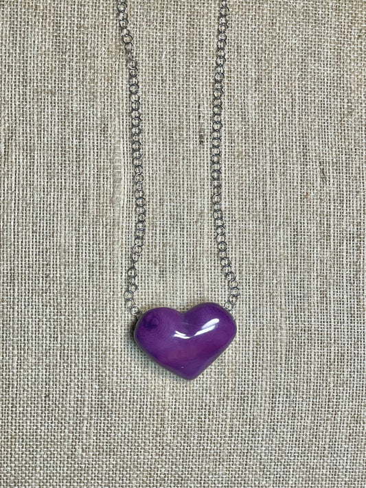 Purple 3D Heart Tagua Necklace