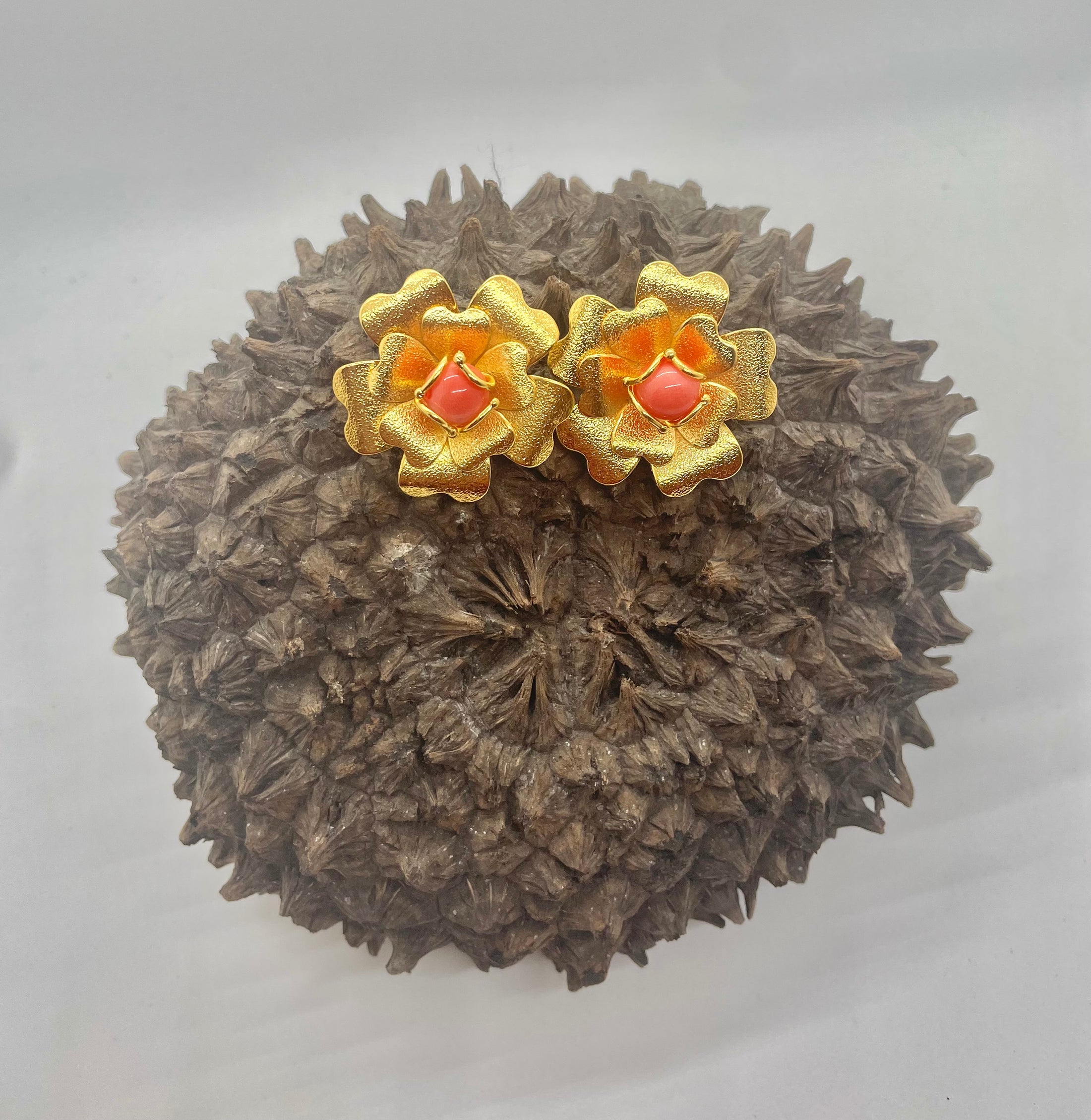 Golden Flower with Tagua Bead Earrings