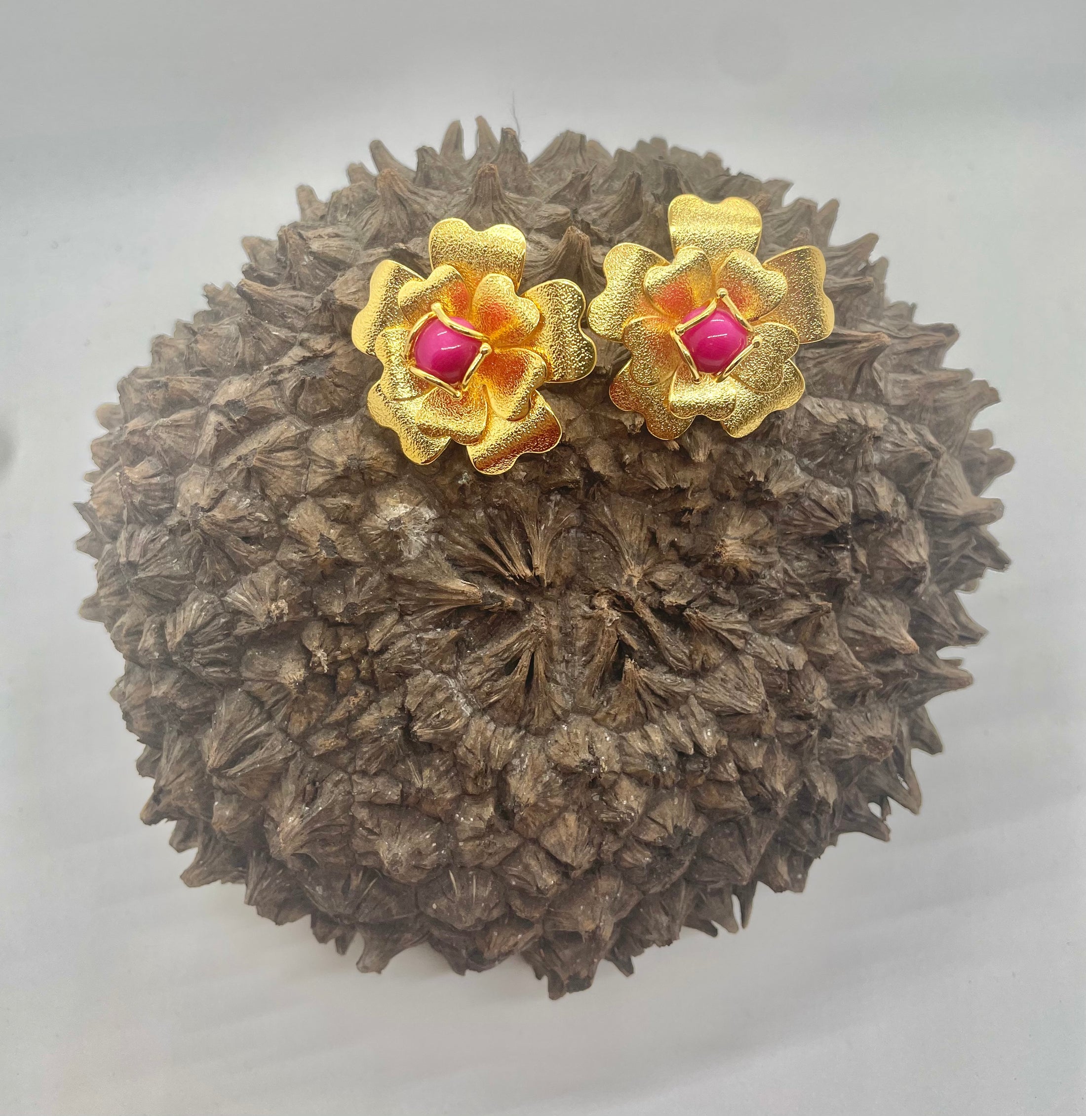 Golden Flower with Tagua Bead Earrings