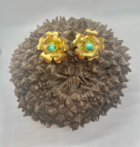 Golden Flower with Tagua Bead Earrings