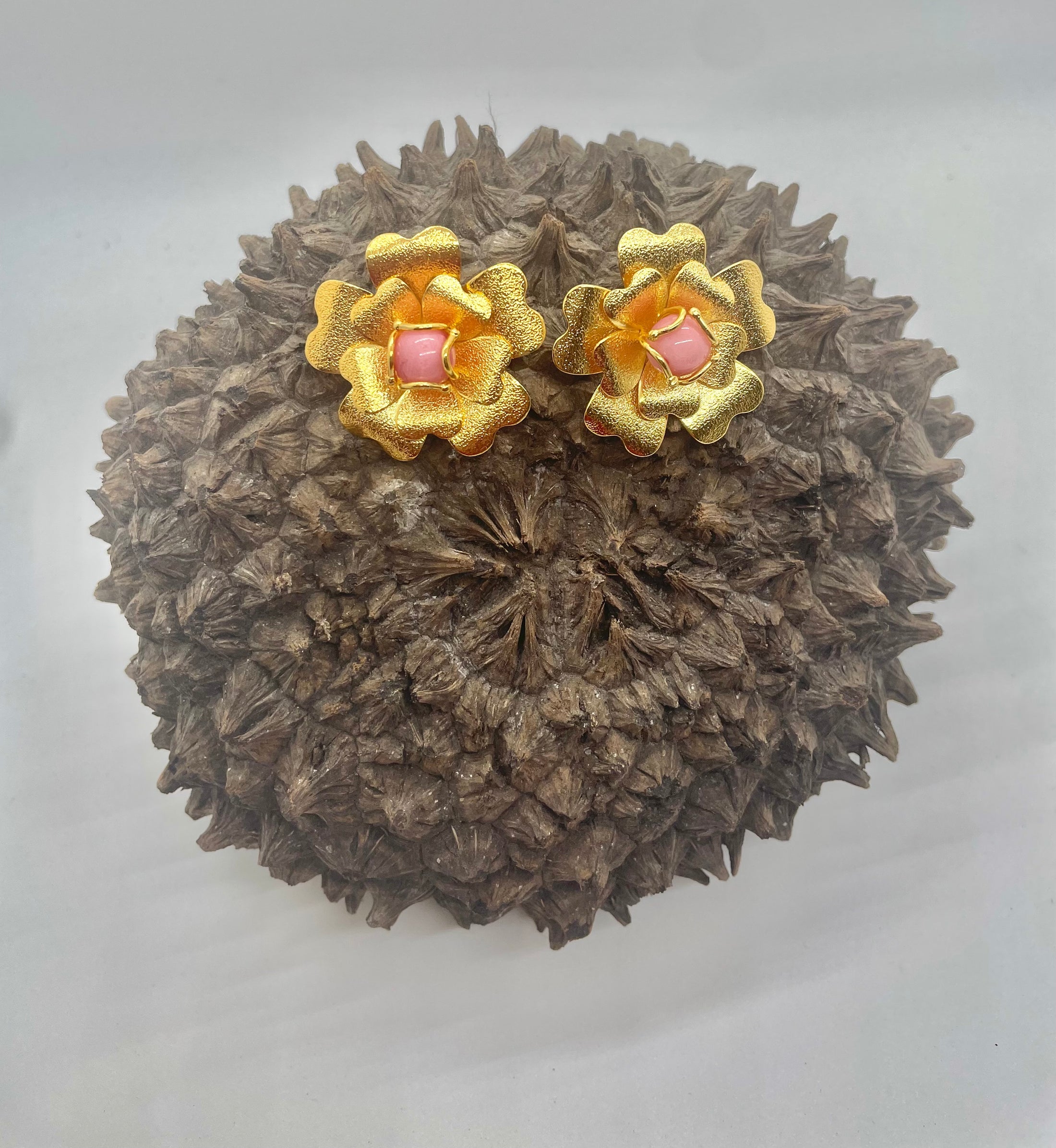 Golden Flower with Tagua Bead Earrings