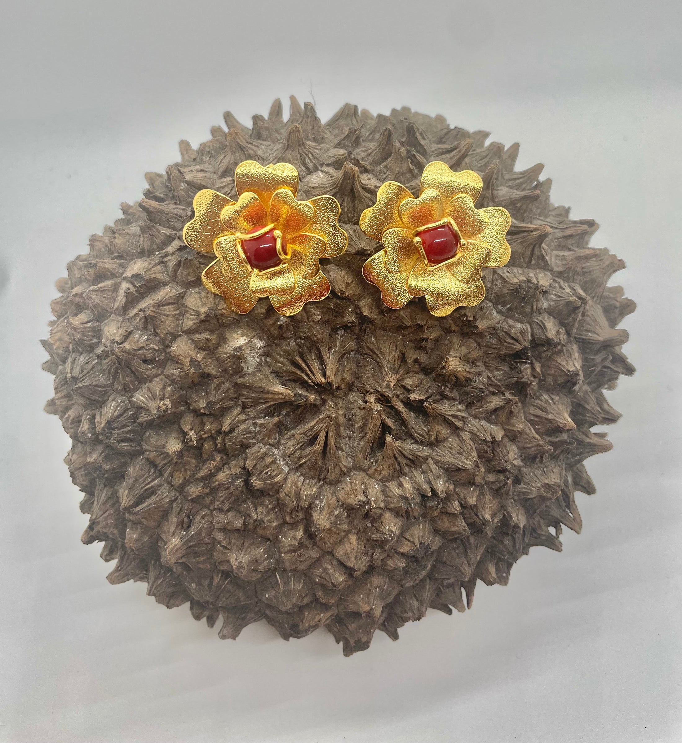 Golden Flower with Tagua Bead Earrings