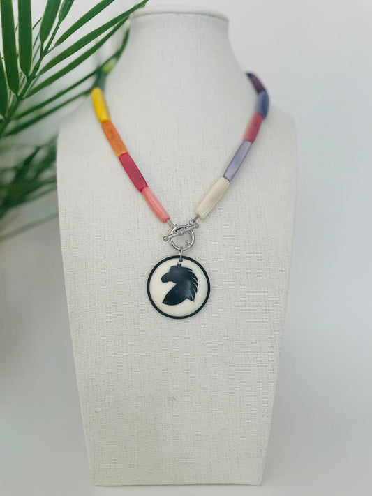 Multicolor Tagua Horse Necklace