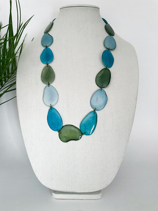 blue and green Tagua Necklace long