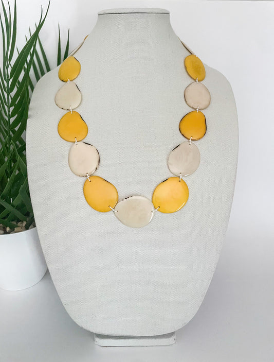 White and yellow Tagua Nut Necklace