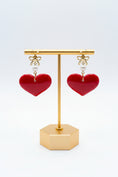 Load image into Gallery viewer, red Heart Tagua Nut & Pearl Earrings | Sustainable Handmade Jewelry
