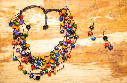 Orange Pink Multilayer Tagua Nut Necklace and Earrings set (Click to see more options)