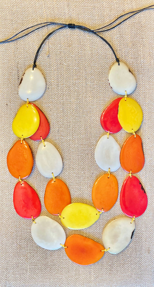 Multicolor Double Layer Tagua Nut Adjustable Necklace