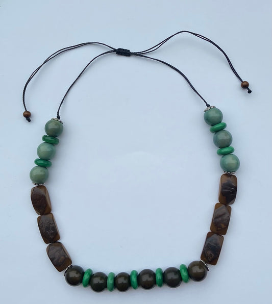 Green And Brown Tagua Nut Adjustable Necklace