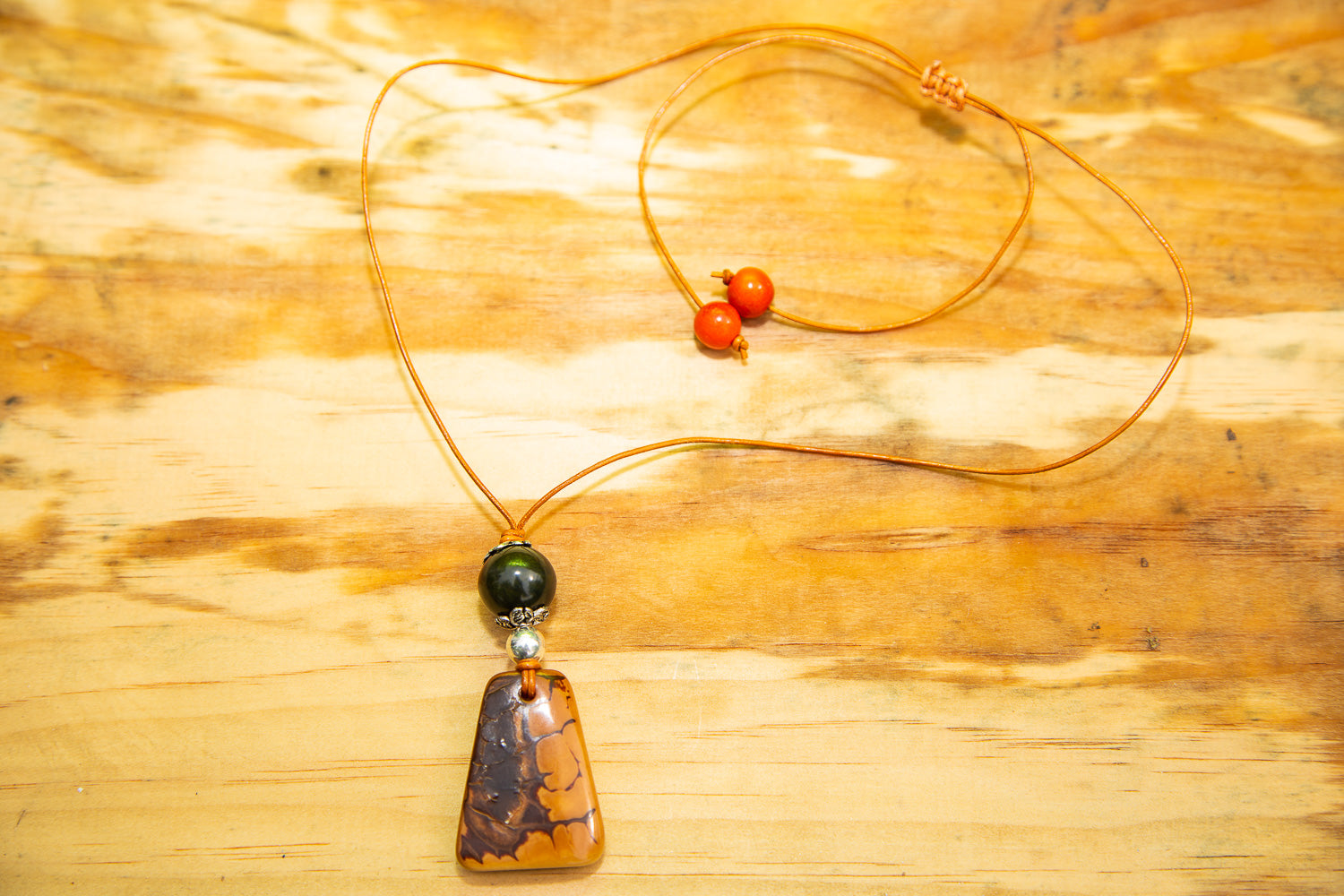 Dark Pink Geometric and Purple Tagua Nut Pendant Adjustable Necklace (Click to see other options)