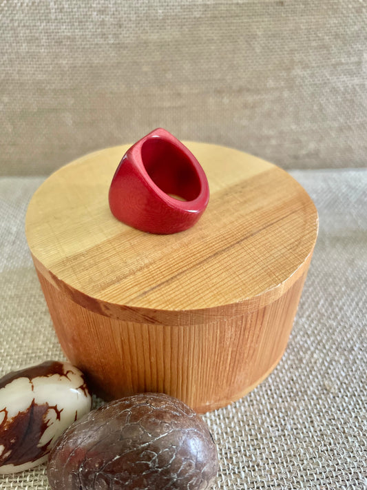 Red Tagua Nut Statement Ring