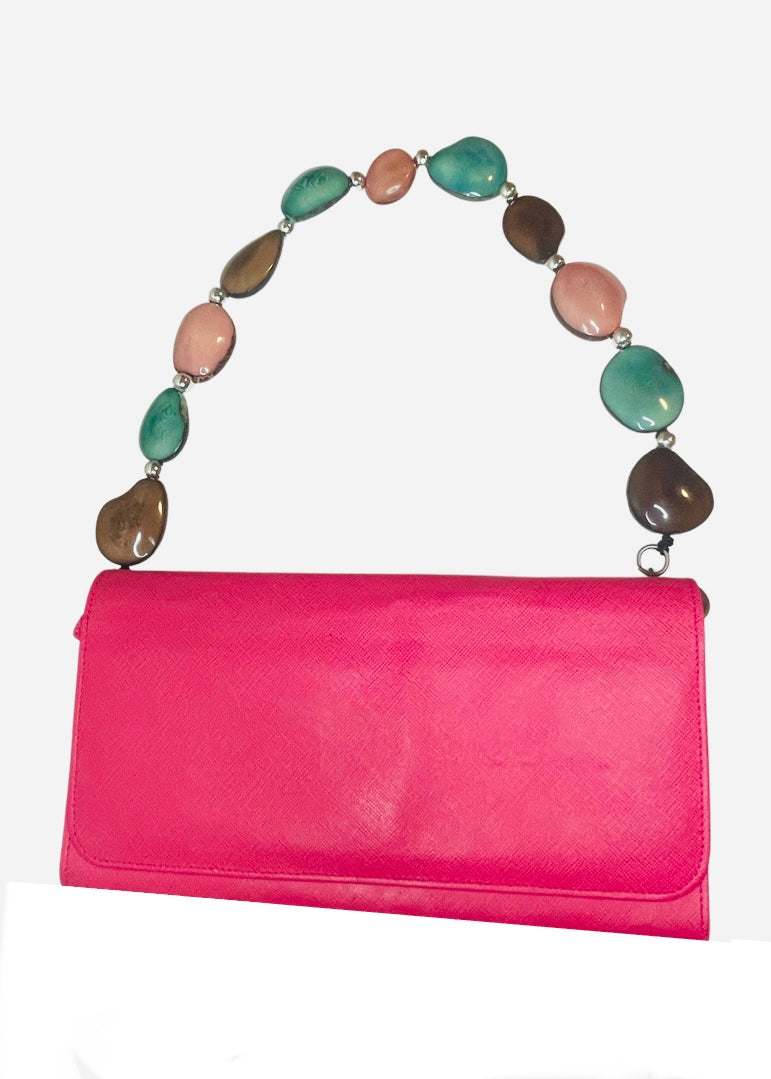 Hot Pink Leather Hand Bag with Tagua Nut Strap