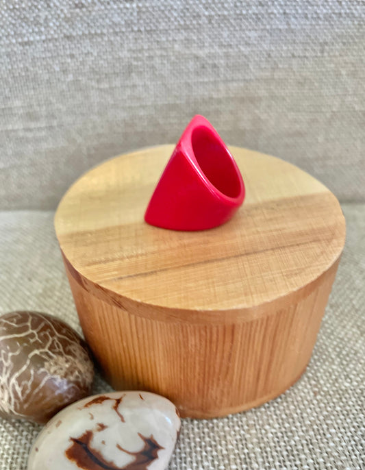 Bright Red Tagua Nut Statement Ring