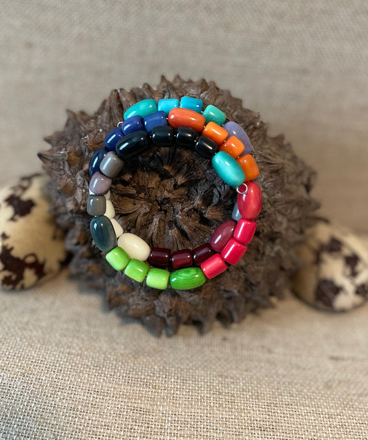Multicolor Tagua Nut Memory Wire Bracelet