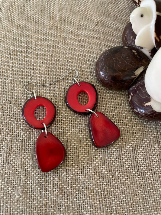 Red Tagua Nut Earrings