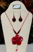 Load image into Gallery viewer, Red Tagua Nut Rose and Earrings Set