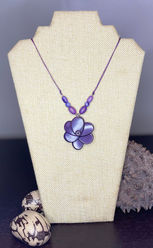 Purple Small Tagua Nut Rose Necklace