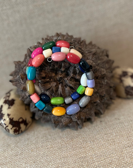 Multicolor Tagua Nut Memory Wire Bracelet