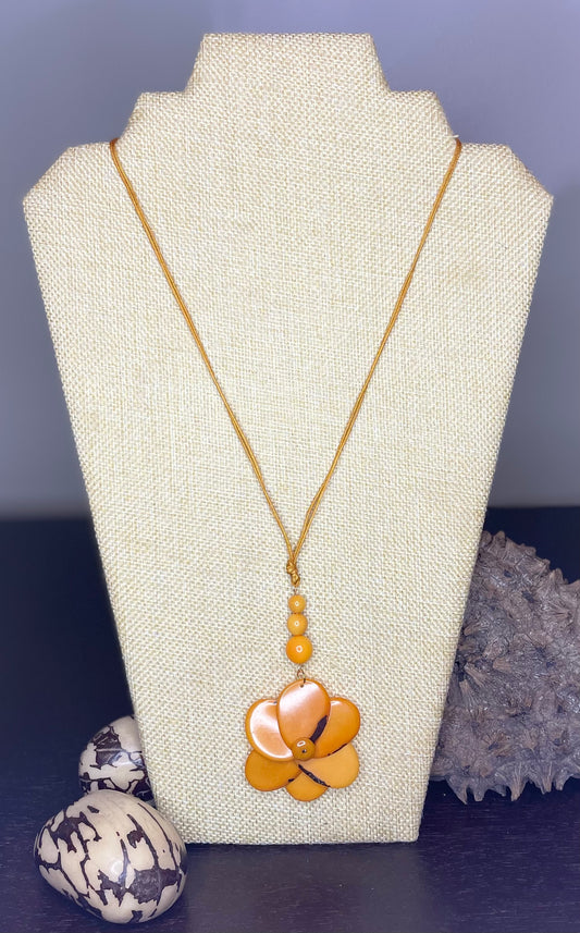 Orange Small Tagua Nut Rose Necklace