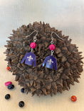 Load image into Gallery viewer, Purple Tagua Nut Jockey Silk Derby Earrings