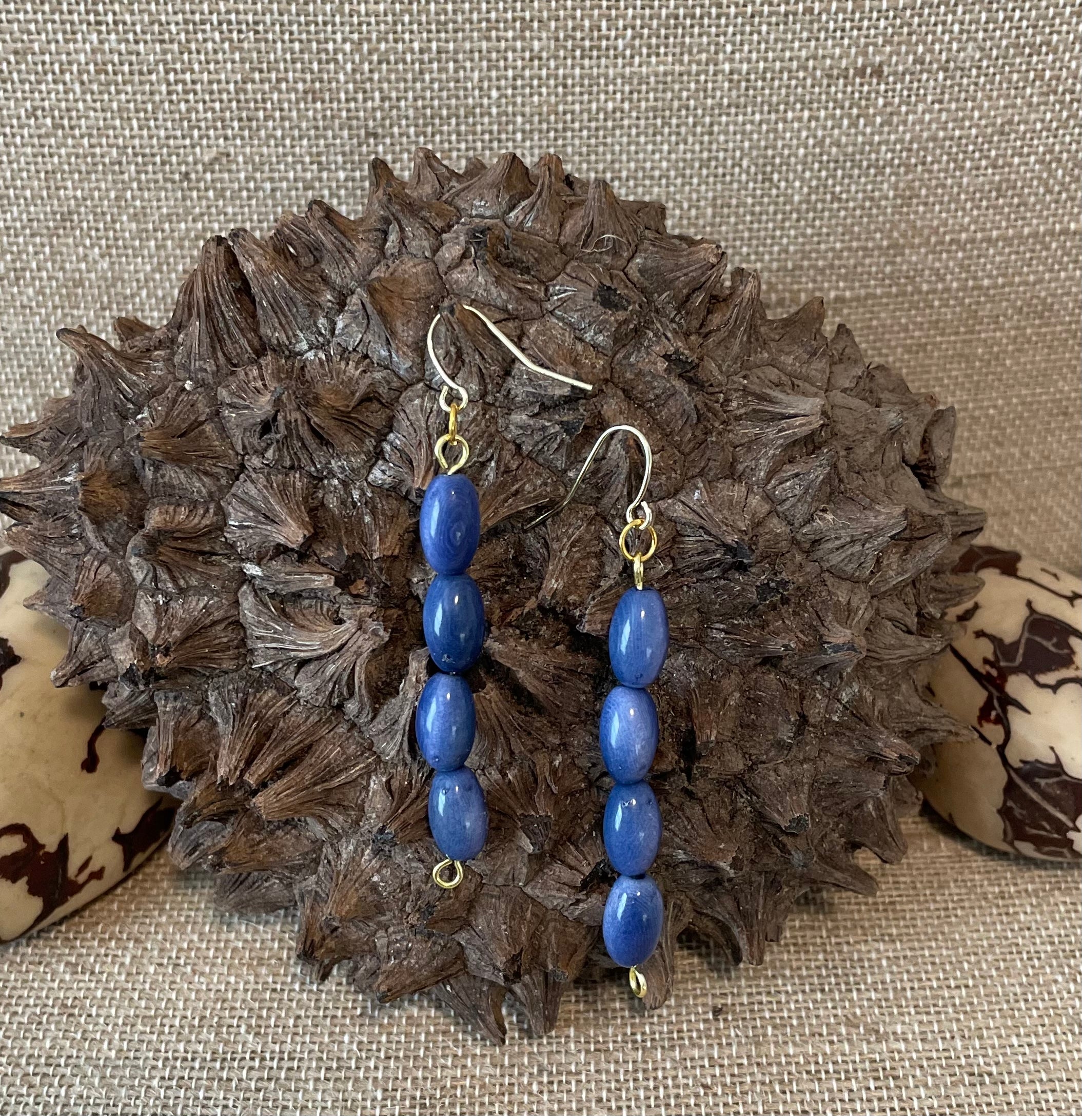 Purple Tagua Nut Dangle Earrings