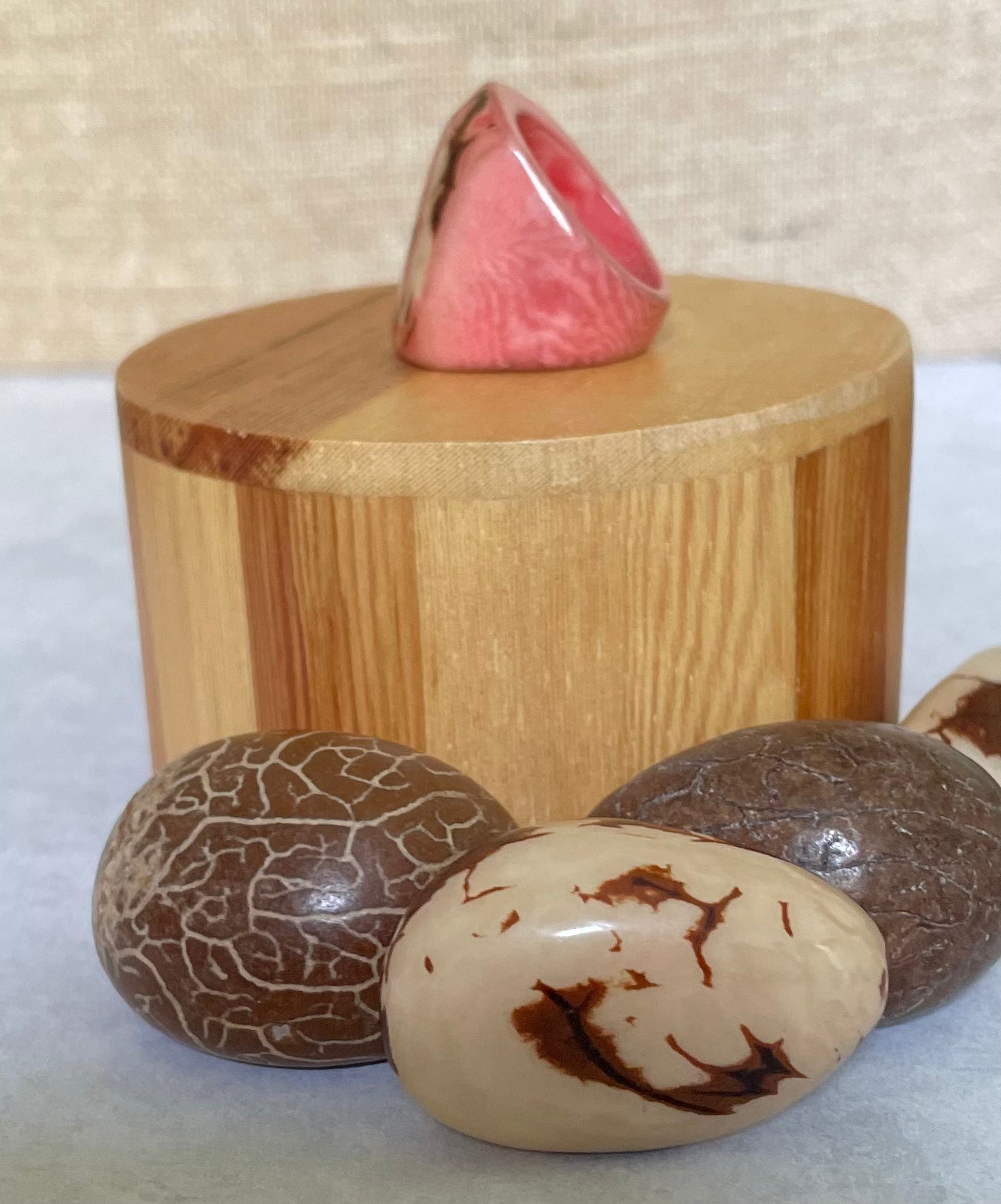 Salmon Tagua Nut Statement Ring