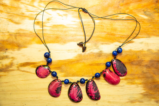 Pink Blue Tagua Nut Adjustable Necklace (Click to see more options)