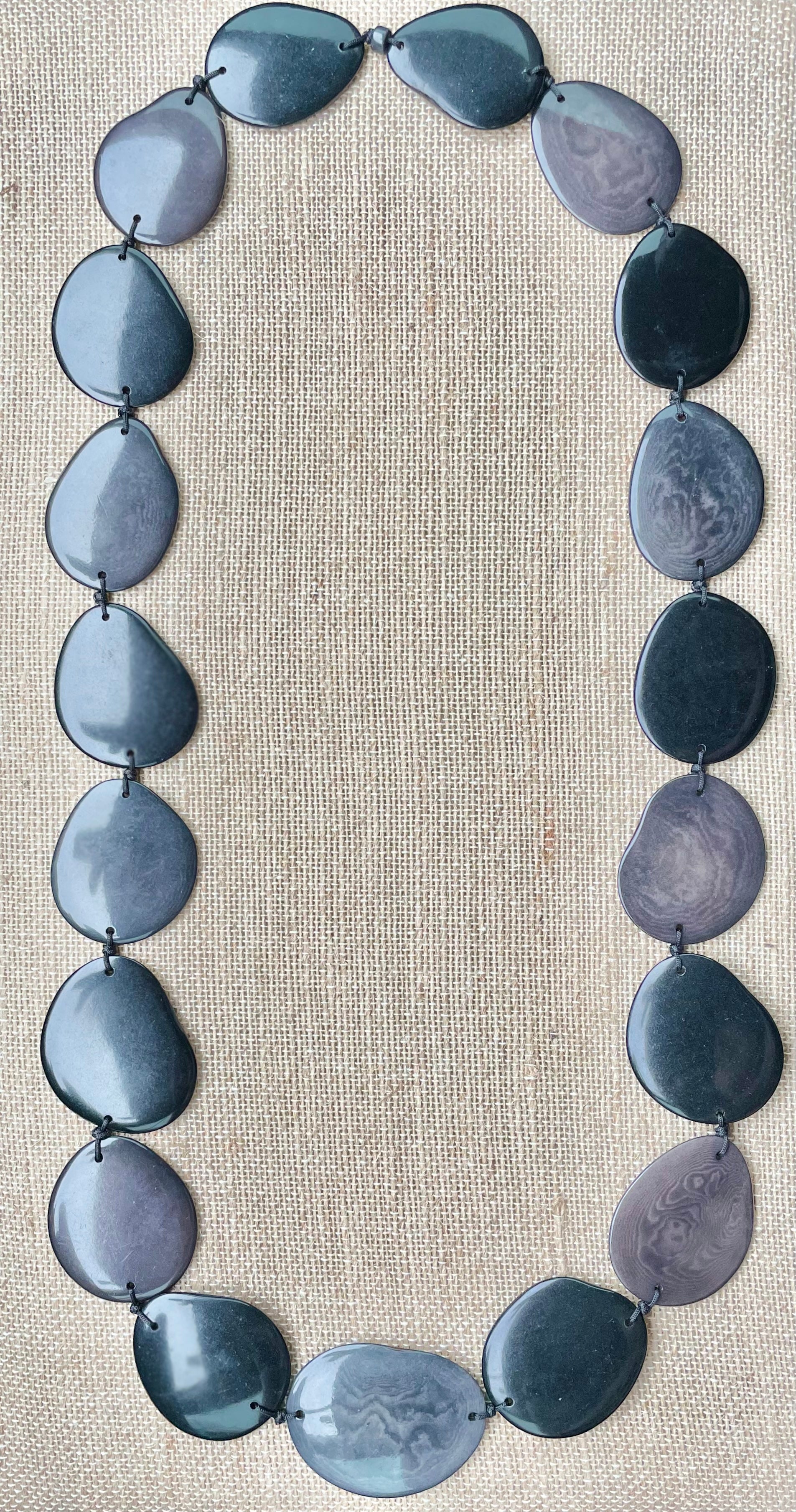Black and Gray Tagua Nut Long Necklace