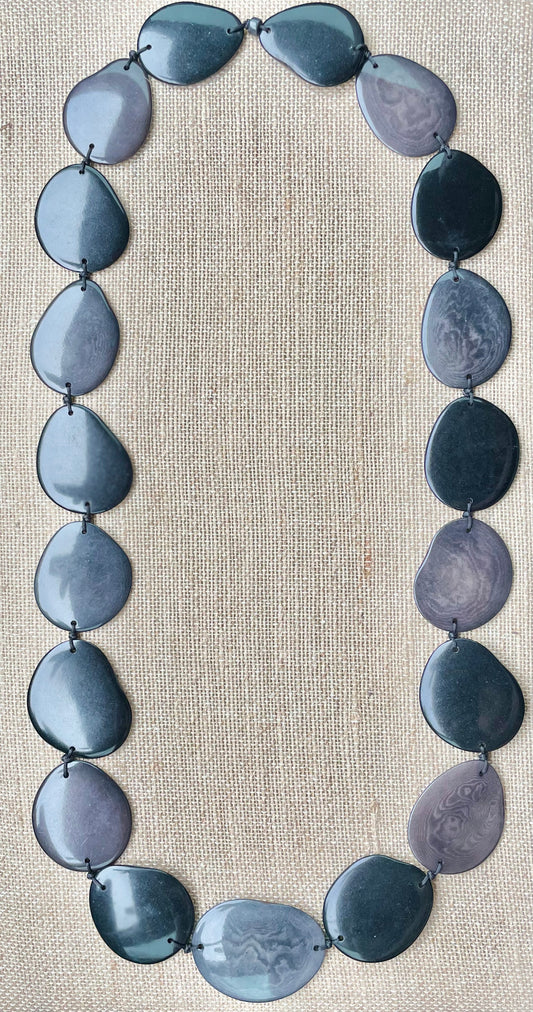 Black and Gray Tagua Nut Long Necklace