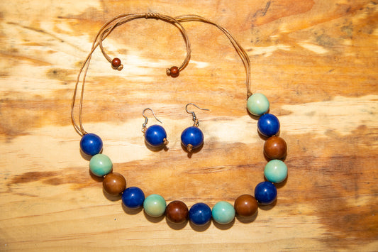 Blue, Red and Green Tagua Nut Adjustable Necklace and Earrings set (Click to see other colors)
