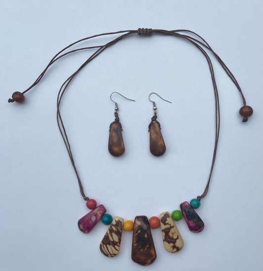 Orange Brown Tagua Nut Adjustable Necklace and Earrings set (Click for more options)