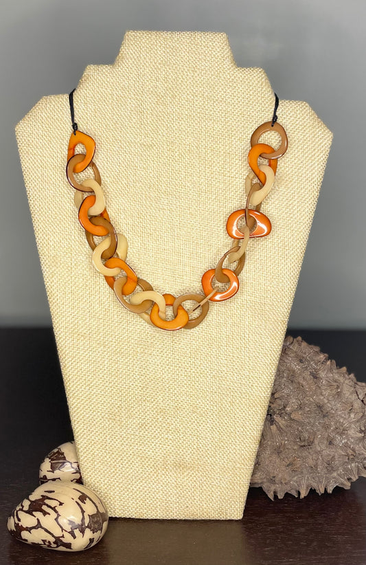 Brown Orange Ivory Tagua Nut Adjustable Necklace