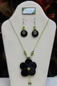 Load image into Gallery viewer, Black and Green Tagua Nut Rose and Earrings Set