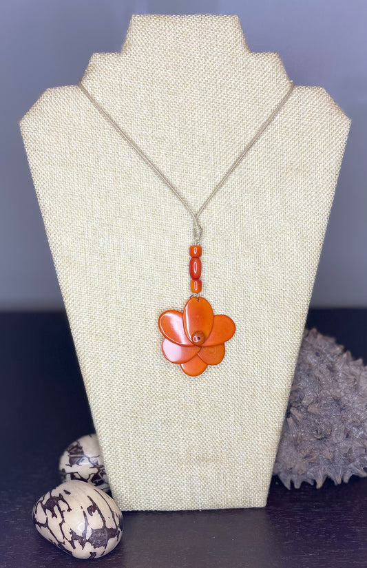 Orange Small Tagua Nut Rose Adjustable Necklace