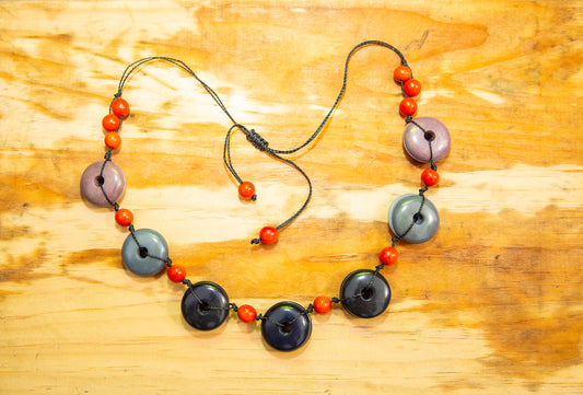 Multicolor Double Wheel Reversible Tagua Nut Adjustable Necklace