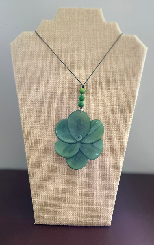 Green Large Tagua Nut Rose Adjustable Necklace